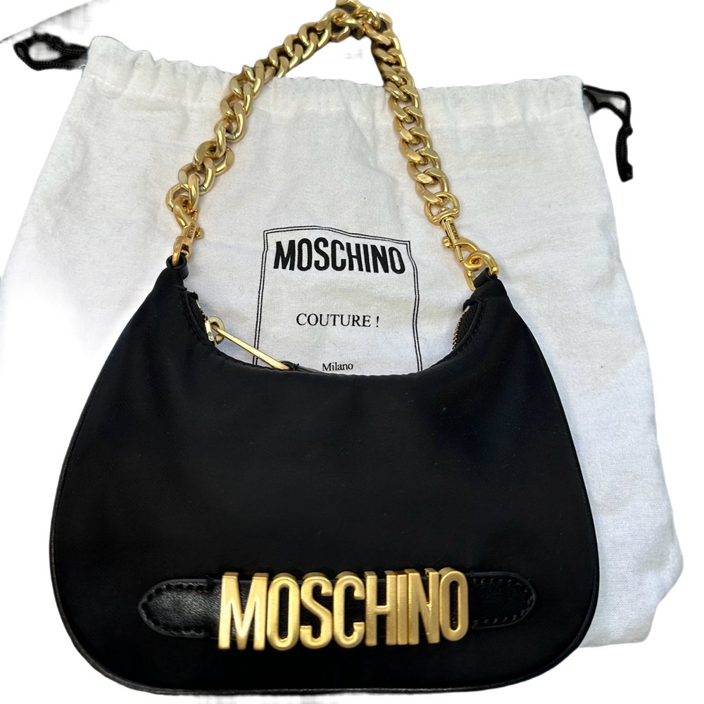 Moschino Black Shoulder Bag with Gold Chain and Logo